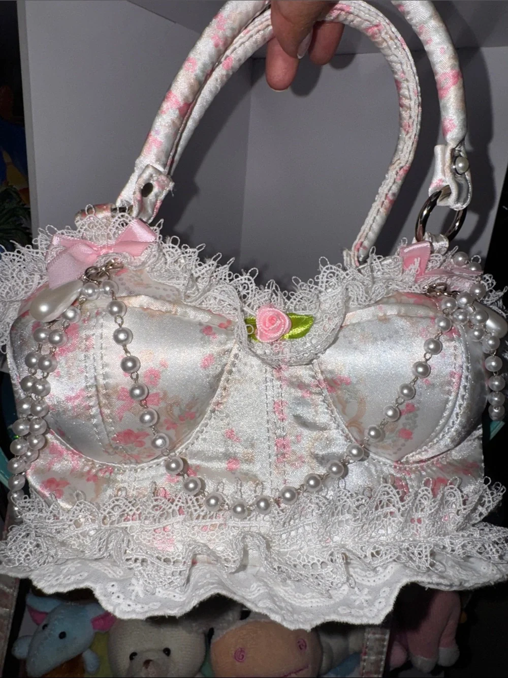 Dolls Kill Pink & Cream Lace Pearl Mini Bag - Picture 2 of 4